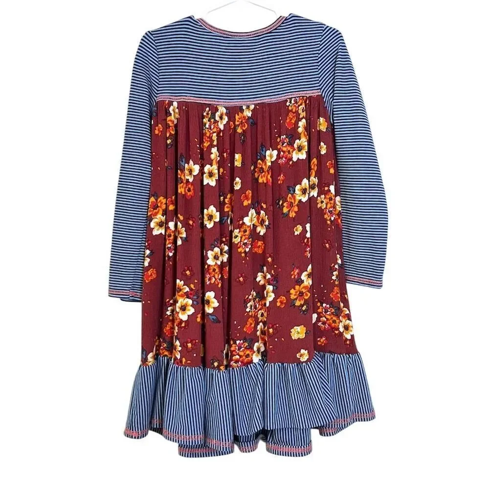 Bonnie Jean Girls 6 Striped Floral Dress Fall Peasant Boho Hippie Hobo